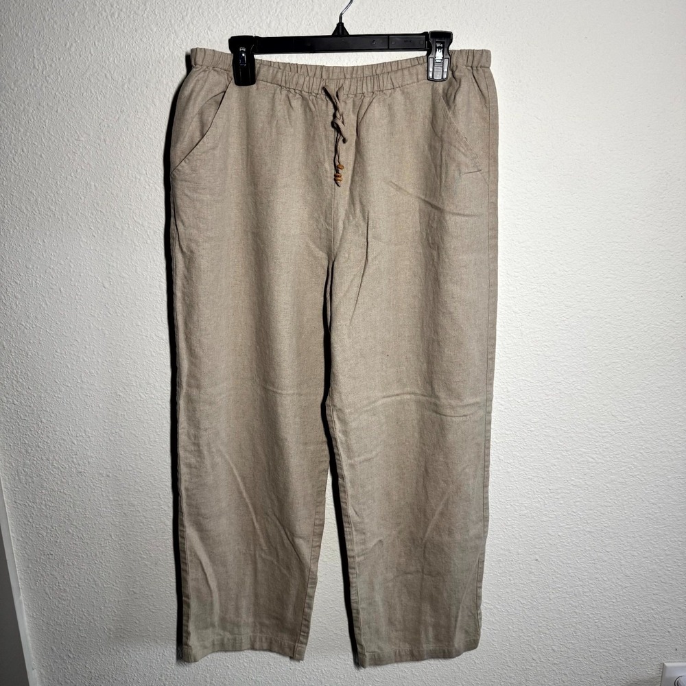 Alfred‎ Dunner Pants Womens 14 Beige Linen Drawstring Straight Leg Casual Summer